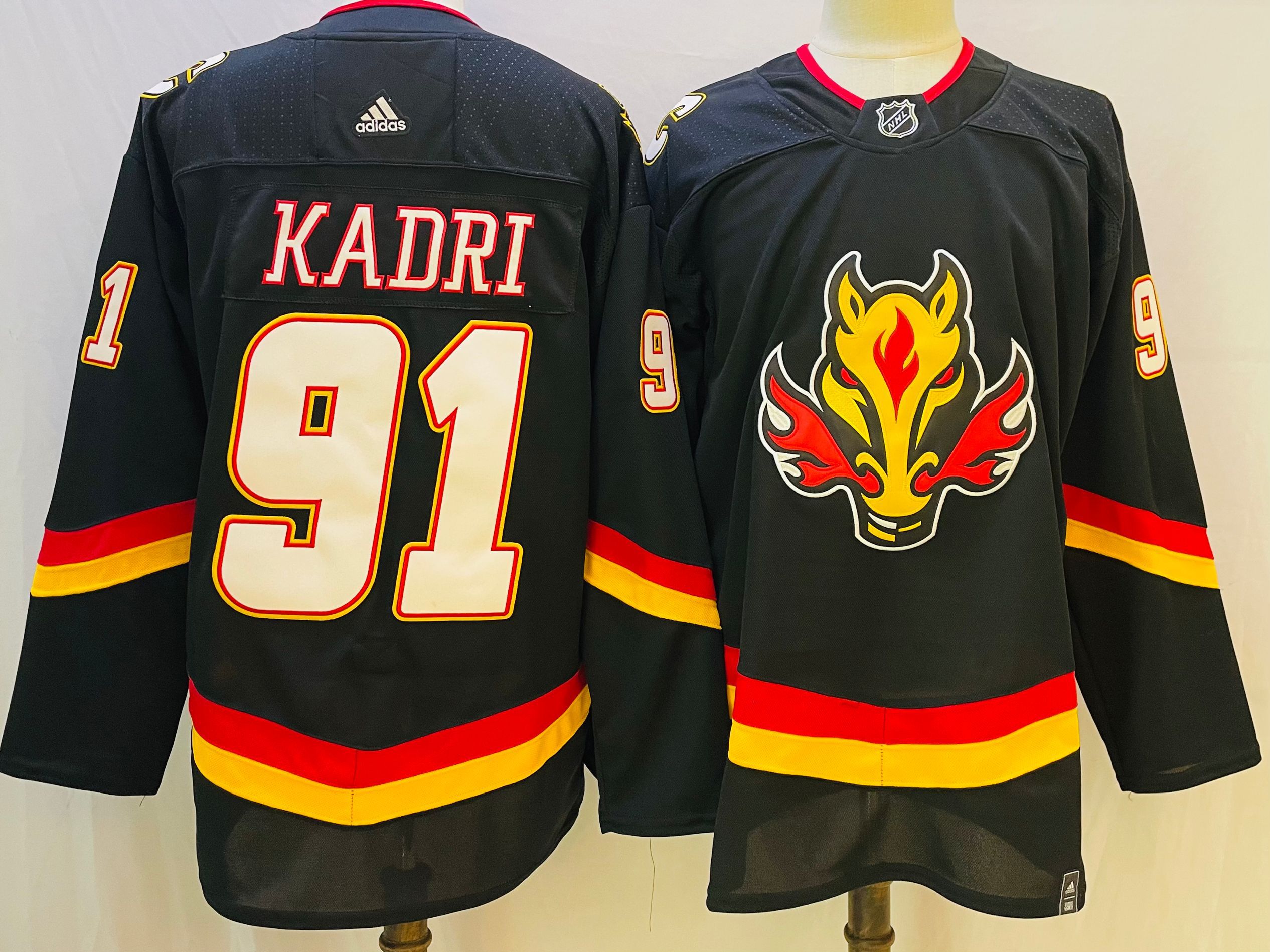 Men Calgary Flames 91 Kadri Black Throwback 2022 Adidas NHL Jersey